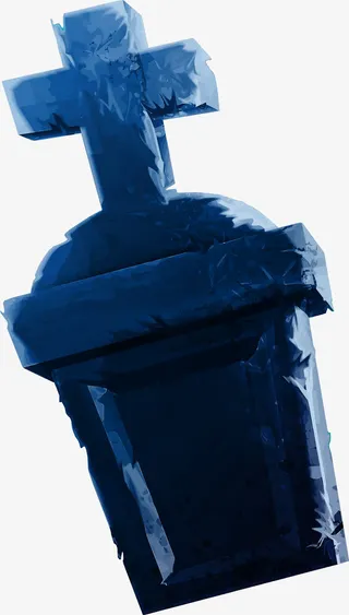 手绘蓝色墓碑免抠