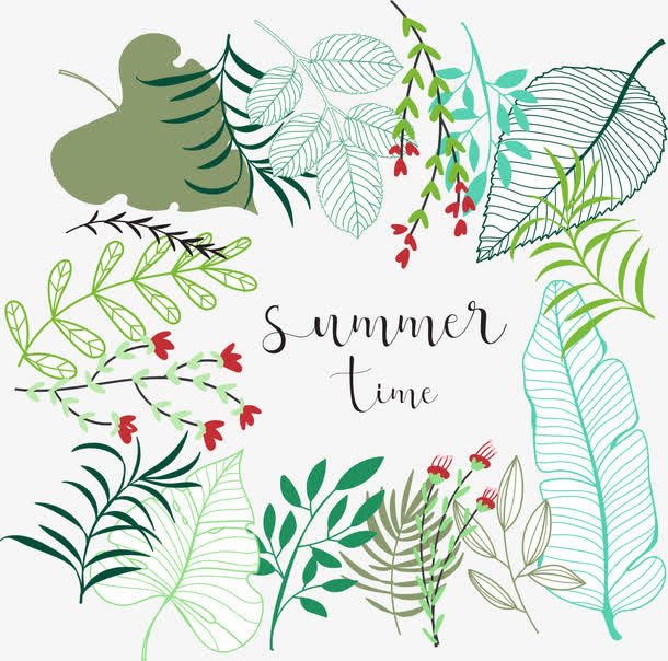 手绘清新树叶边框免抠