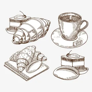 手绘早餐面包牛奶免抠