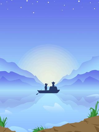 风景蓝色简约手绘插画背景高清