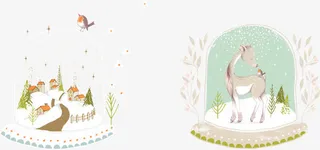 矢量小鹿与小鸟免抠