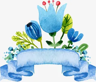 丝带蓝色玫瑰促销标签免抠