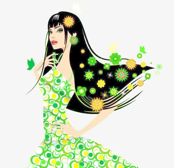 绿色裙子美女免抠