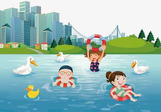 游泳免抠背景卡通/手绘元素