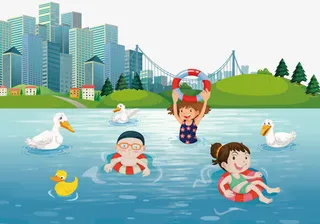 游泳免抠背景卡通/手绘元素