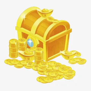 手绘黄金箱子免抠