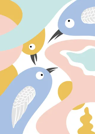 彩色手绘清新小鸟免抠