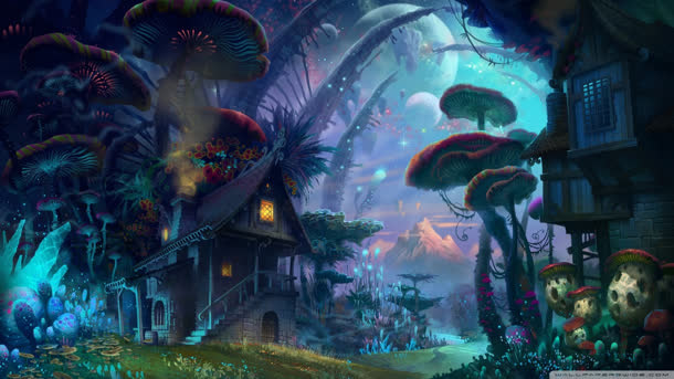 魔幻蘑菇森林小屋免抠