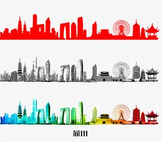 苏州建筑剪影免抠