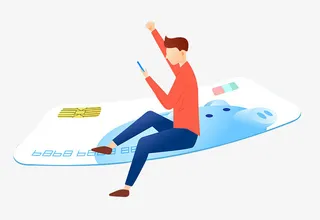 坐在银行卡上玩手机的男人免抠