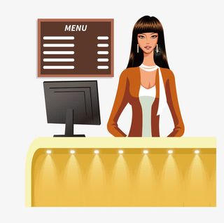 矢量卡通手绘职业女性酒吧收银员免抠