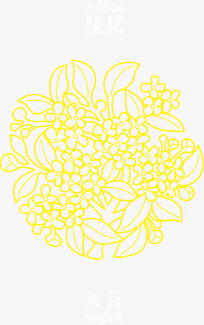 白描十二月份花卉矢量图免抠