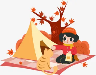 秋天枫树下户外免抠