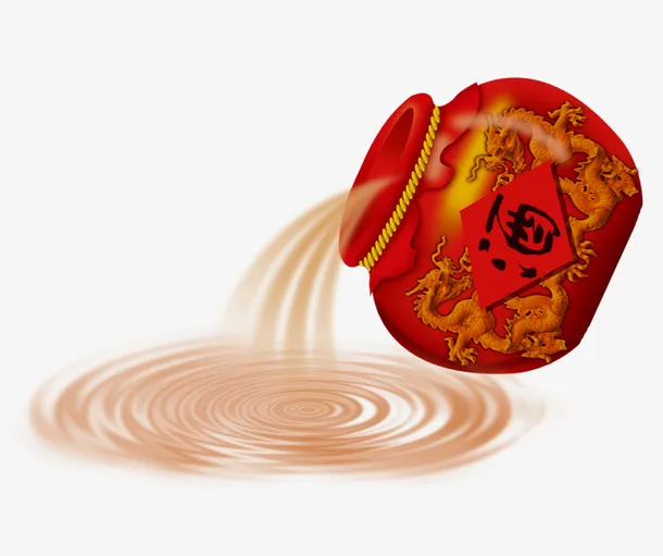 红色手绘中国风酒坛免抠