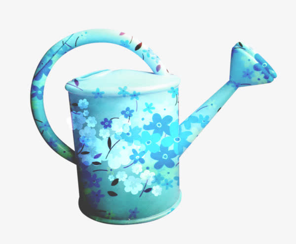 蓝色花朵底纹花洒免抠
