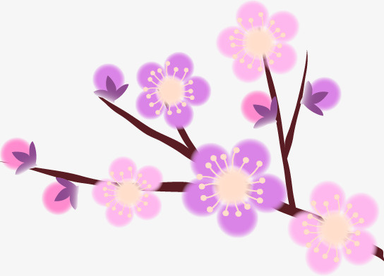 紫色手绘桃花元素免抠
