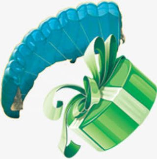 绿色降落伞礼盒七夕情人节免抠