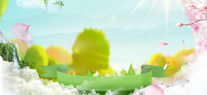 春天梦幻阳光白云桃花节蓝banner高清
