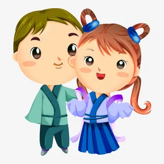 手绘牛郎织女爱情素材免抠