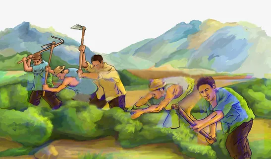 拿锄头在绿色麦地耕作的农民免抠 拿锄头在绿色麦地耕作的农民免抠