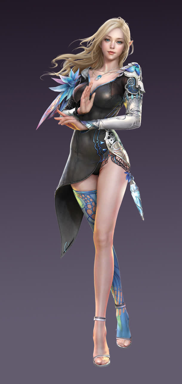 蓝色梦幻花纹服饰人物免抠