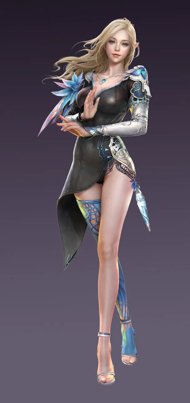 蓝色梦幻花纹服饰人物免抠