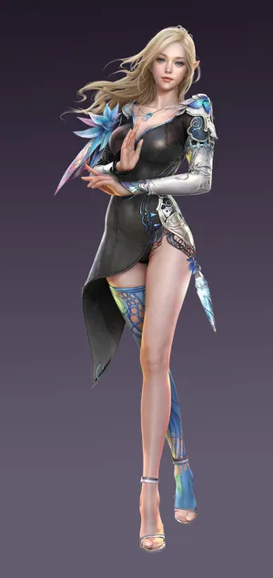 蓝色梦幻花纹服饰人物免抠