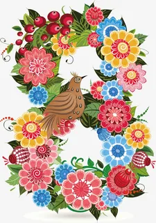 数字8  花朵小鸟 拼接 创意免抠