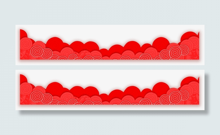 底边装饰红色立体祥云免抠