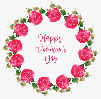 粉红水彩玫瑰花环免抠