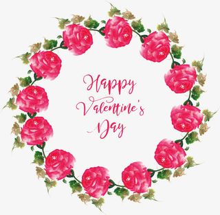 粉红水彩玫瑰花环免抠