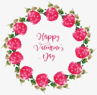 粉红水彩玫瑰花环免抠
