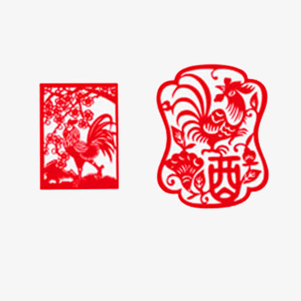 鸡年剪纸图案免抠