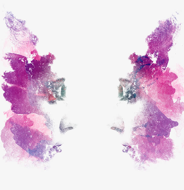 唯美紫色渐变色人物剪影免抠