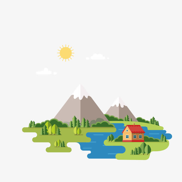 矢量扁平美丽风景免抠