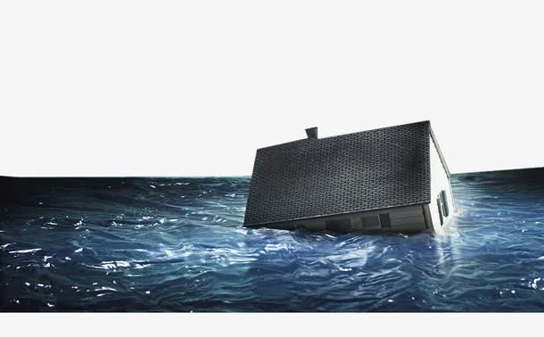 洪灾受损房屋场景免抠