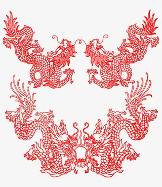 红色中国风中国龙免抠