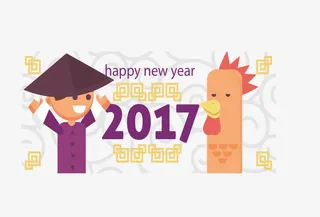 紫色可爱中国除夕海报免抠