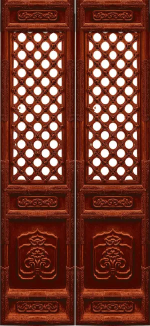 雕花木门镂空复古风格免抠背景H5背景元素