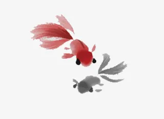 彩色水墨金鱼免抠