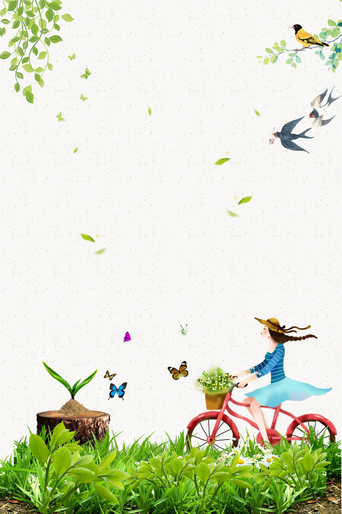 二十四节气之立春清新简约手绘女孩海报高清文艺清新背景