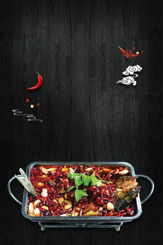 黑色麻辣烤鱼餐饮美食海报高清