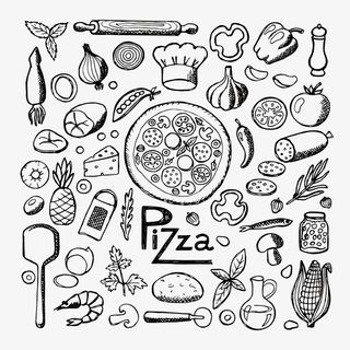 卡通插画黑色简笔西餐底纹免抠