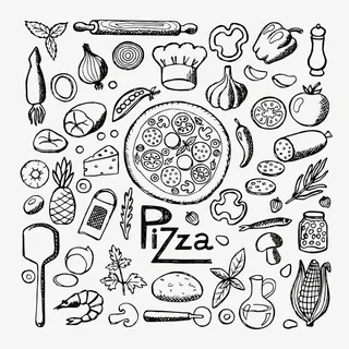 卡通插画黑色简笔西餐底纹免抠