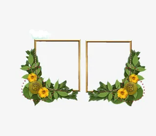 绿叶花朵木质边框免抠