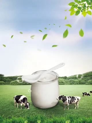 小清新绿色有机酸奶海报背景素材高清
