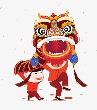春节卡通舞狮子主题免抠