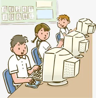 卡通人物学生玩电脑免抠 卡通人物学生玩电脑免抠