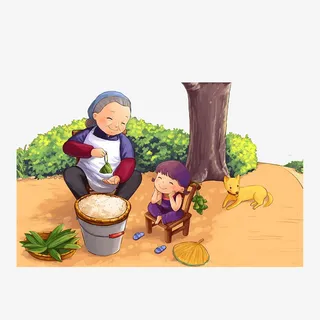 孙女看奶奶包粽子免抠