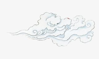 蓝白手绘勾勒祥云免抠